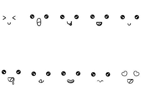 a collection of face character illustrations on a white backgroundのイラスト素材