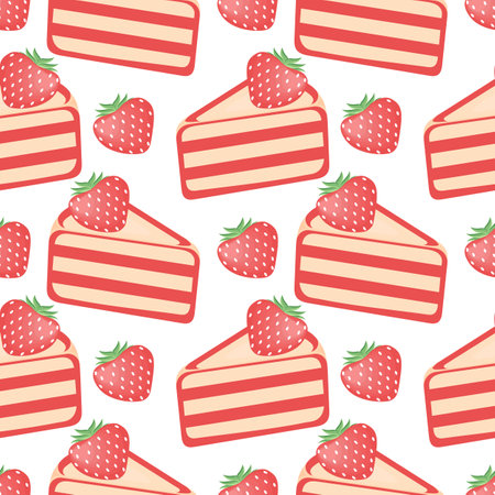 strawberry cake seamless pattern on white background