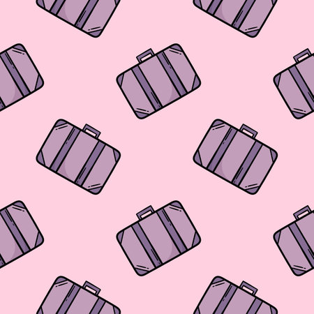 suitcase hand drawn seamless pattern, colorful version with holiday themeのイラスト素材