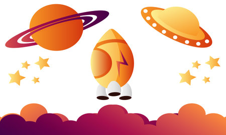 illustration with space theme on white backgroundのイラスト素材