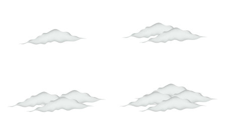 a collection of cloud illustrations with a mesh technique on a white backgroundのイラスト素材
