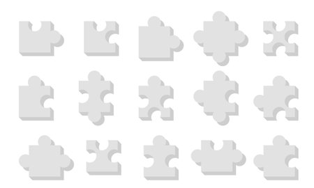 illustration of 3d various puzzle shapes on a white backgroundのイラスト素材