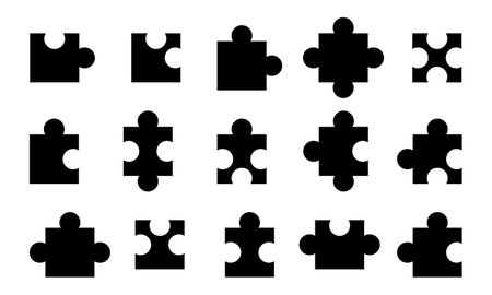 illustration of various puzzle shapes on a white backgroundのイラスト素材