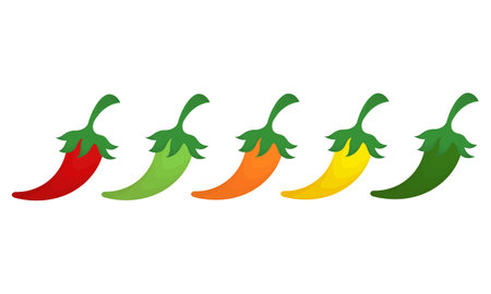 a collection of chili illustrations in various colors on a white backgroundのイラスト素材
