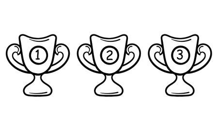 hand drawn 1st, 2nd and 3rd place trophies on a white backgroundのイラスト素材
