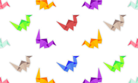 colorful origami swan pattern on white backgroundのイラスト素材