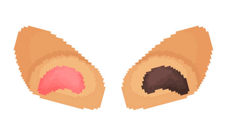 illustration of chocolate and strawberries buns with a pixel theme on a white backgroundのイラスト素材