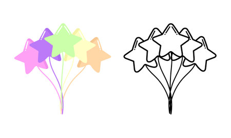 star shaped balloon hand drawn illustration background on white backgroundのイラスト素材