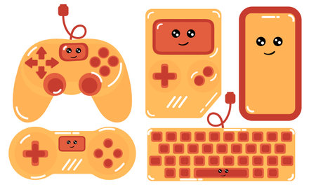 illustration of gaming equipment with a gaming theme on a white backgroundのイラスト素材