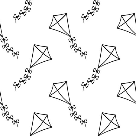 seamless pattern of kites hand drawn on white backgroundのイラスト素材