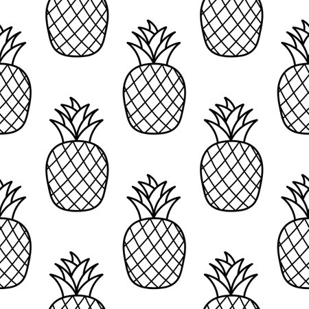 Seamless pattern of hand drawn pineapple fruit on white backgroundのイラスト素材