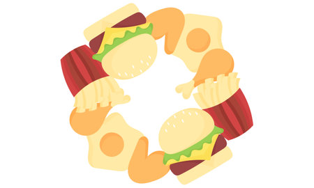 fast food illustration circle on white backgroundのイラスト素材
