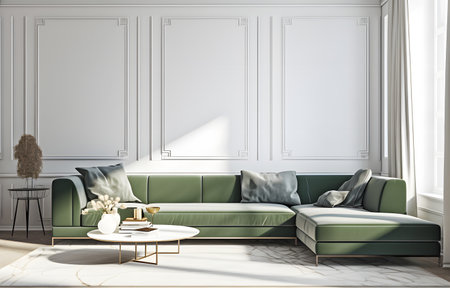 Modern cozy living room and white pattern wall texture background interior designの素材