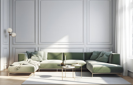 Modern cozy living room and white pattern wall texture background interior designの素材