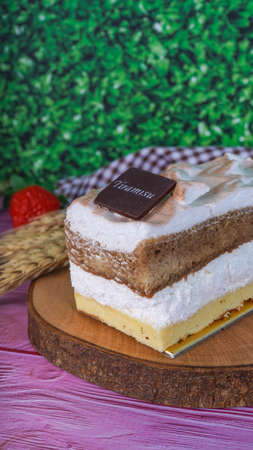 Tiramisu cake on top table texture
