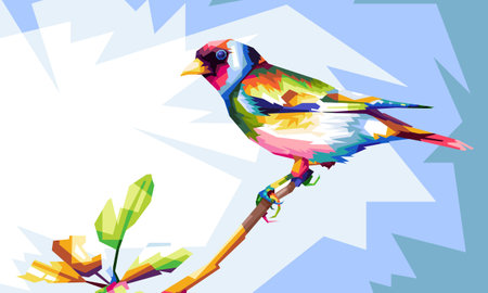 stieglitz bird in Pop Art illustration, perched on a foliage, WPAP Pop Art vector designのイラスト素材