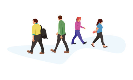 flat illustration design, with objects people are coming home from office work in city streetのイラスト素材