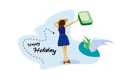 illustration of a design flats for a holiday woman carrying a bag, isolated in a simple settingのイラスト素材