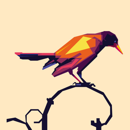 a crow perched on a lamp post design cartoon wpap popart artwork illustrationのイラスト素材