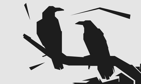 silhouette of two crows grayscale wpap popart artwork illustrationのイラスト素材