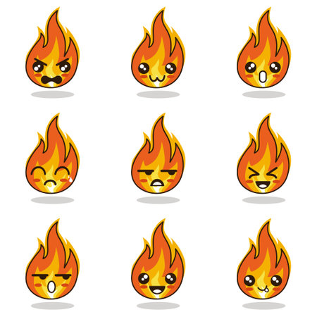 Emoticon Fire One All Set Design Vector illustration minimalist iconのイラスト素材