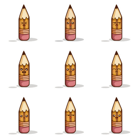 Emoticon Pencil One All set Design Vector illustration minimalist iconのイラスト素材