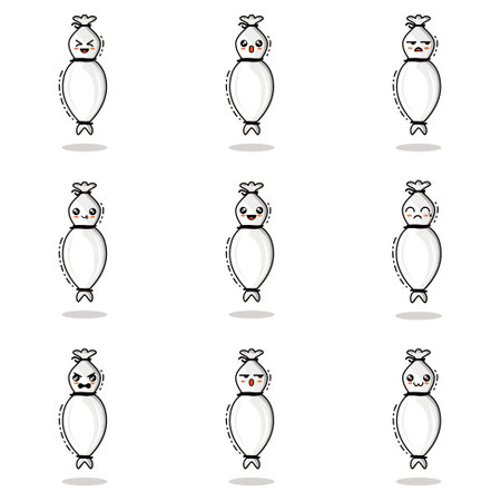 Emoticon Pocong Ghost All Set Design Vector illustration minimalist icon abtsrtack colorのイラスト素材