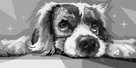 Grayscale cute dog head design illustration colorful popart wpap designのイラスト素材
