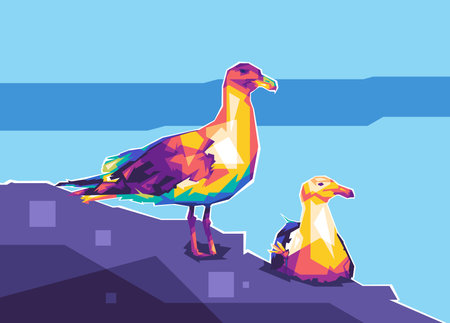 Illustration design of two Seagulls colorful wpap popart styleのイラスト素材