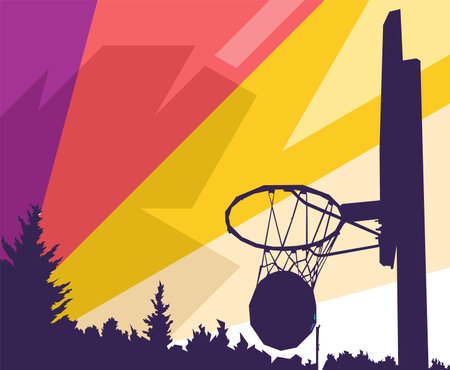 Basketball hoop in the afternoon, Design in WPAP Pop art Illustration High Quality Posters.のイラスト素材