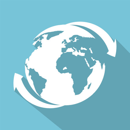 long shadow style earth logo, dark green background vector illustration designのイラスト素材