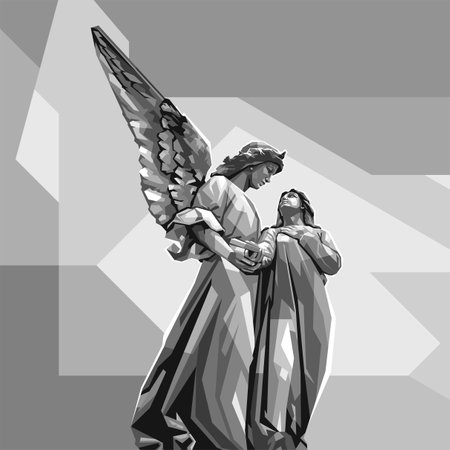 Black and white Illustration design Statue has wings vector wpap popartのイラスト素材