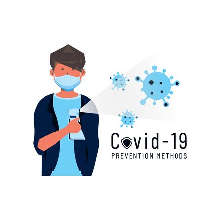 Covid 19 prevention methods male character vector designのイラスト素材