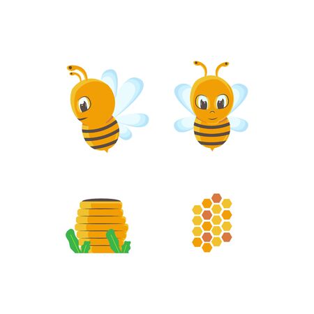 Collection of bee and honey vector illustration for design elementのイラスト素材