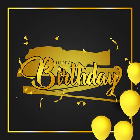 Golden lettering happy birthday greeting card design isolated on black backgroundのイラスト素材