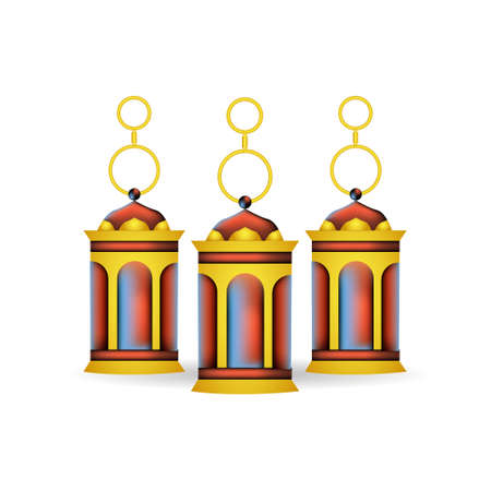 3d design lantern eid mubarak design vectorのイラスト素材