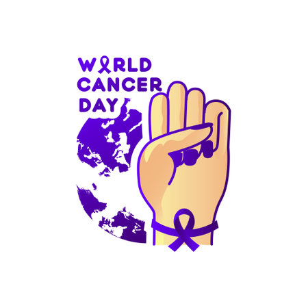 Hand with ribbon of world cancer day vector designのイラスト素材