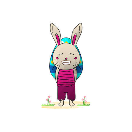 Hand drawn easter bunny holding egg designのイラスト素材