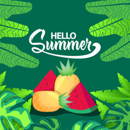 Square illustration summer banner design