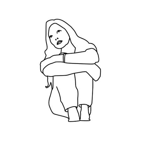 Line art illustration anxiety study female peopleのイラスト素材