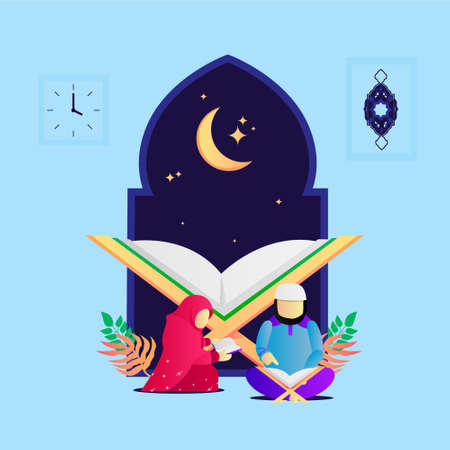 Blue template banner islamic with placeholder photosのイラスト素材