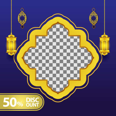 Blue template banner islamic with placeholder photosのイラスト素材