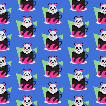 Seamless pattern inside cup animal panda designのイラスト素材