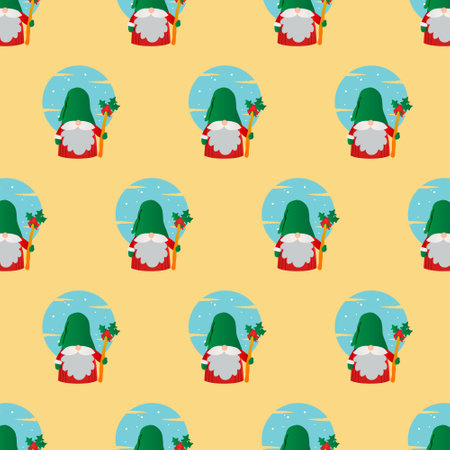 Seamless pattern christmas gnomes 02のイラスト素材