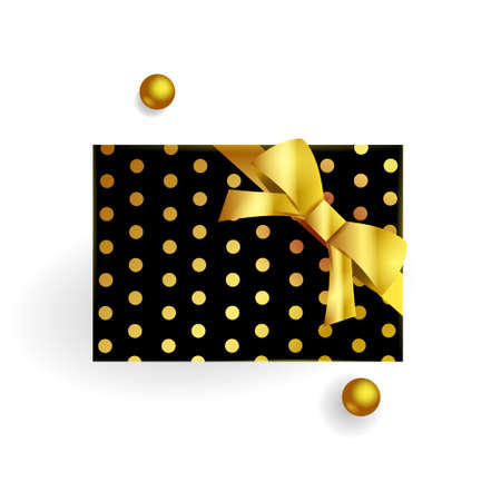 Realistic black and gold rectangular gift box designのイラスト素材