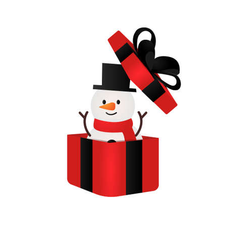 Illustration of snowman in a red gift boxのイラスト素材
