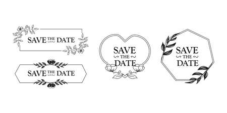 Set of hand drawn save the date wedding frame designのイラスト素材