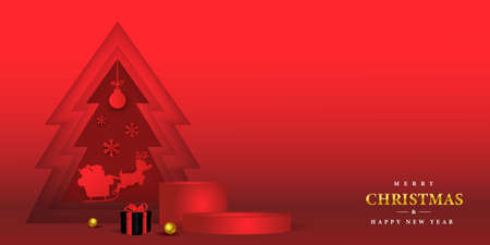 merry christmas and happy new year banner with paper cut backgroundのイラスト素材