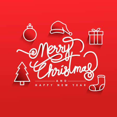 Merry christmas and happy new year with flat christmas icon backgroundのイラスト素材