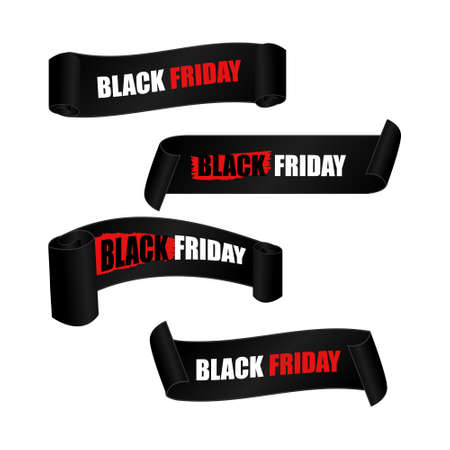 Black friday sale ribbon banner and scrolls design collectionのイラスト素材